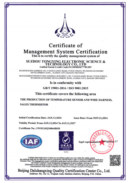 ISO 9001 质量管理体系证书